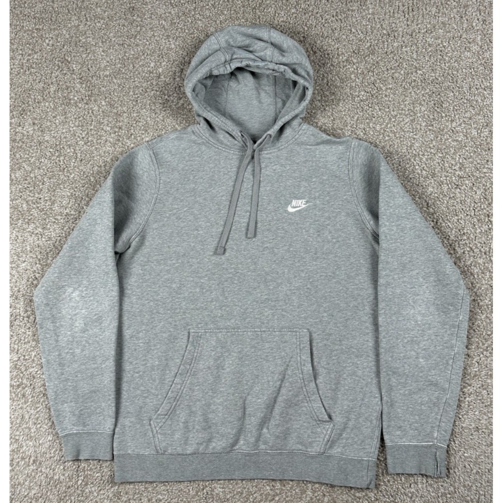 Nike Hoodie Mens Medium Gray Solid Pullover Fleece Sweatshirt Long Sleeve Swoosh